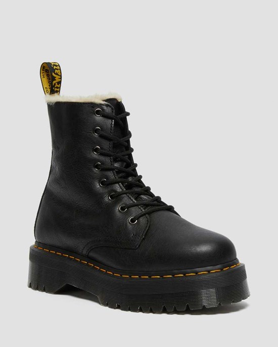 Botine Dama Dr Martens Jadon Piele Faux Fur Captusite Platforma Negrii | QVILT6380