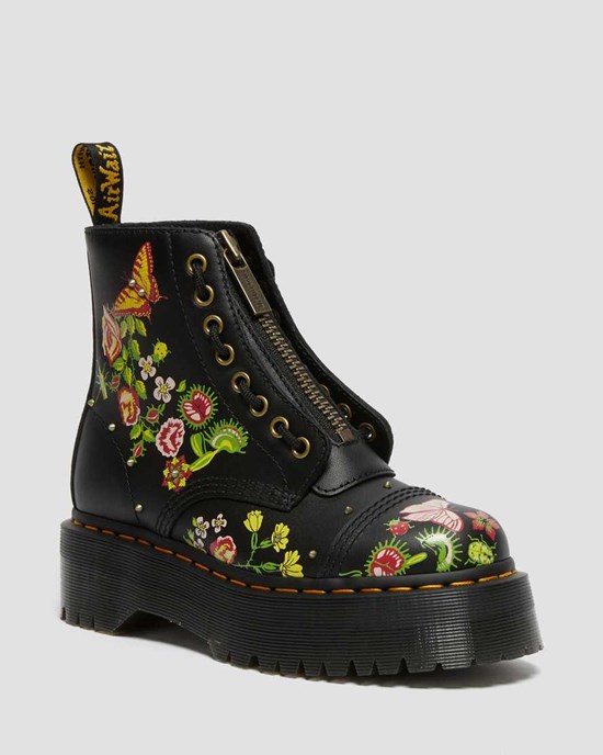 Cizme Barbati Dr Martens Sinclair Floral Bloom Piele Zip Up Negrii | UKVRA4729