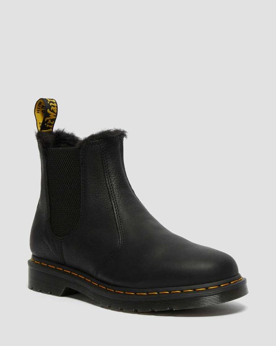 Ghete Chelsea Barbati Dr Martens 2976 Faux Fur Captusite Negrii | SXUMN9852