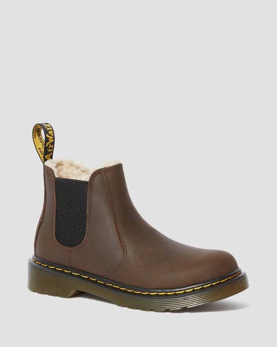 Ghete Chelsea Copii Dr Martens Junior 2976 Faux Fur Captusite Maro Inchis | LEKSP7452