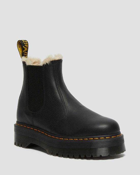 Ghete Chelsea Dama Dr Martens 2976 Faux Fur Captusite Platforma Negrii | DXHKG3816