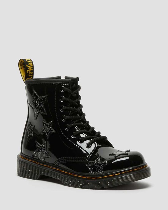 Ghete cu Siret Copii Dr Martens Junior 1460 Glitter Star Lacuita Negrii | EDCPO0571