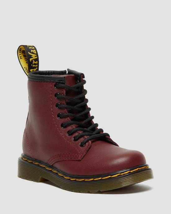 Ghete cu Siret Copii Dr Martens Toddler 1460 Softy T Piele Rosii | UNXQR3809