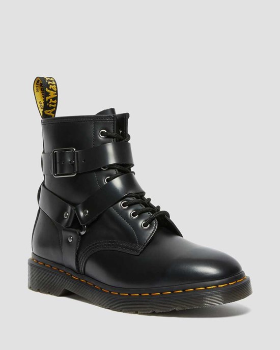 Ghete cu Siret Dama Dr Martens Cristofor Piele Harness Negrii | QJXTL1753