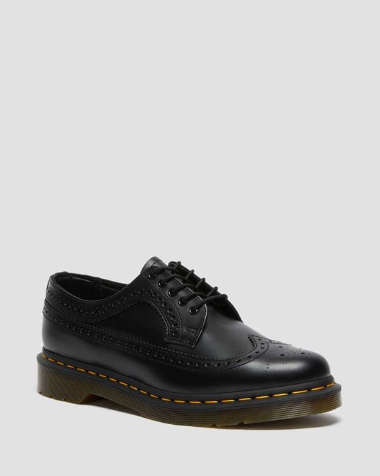 Pantofi Oxford Barbati Dr Martens 3989 Yellow Stitch Smooth Piele Negrii | IECTG2961