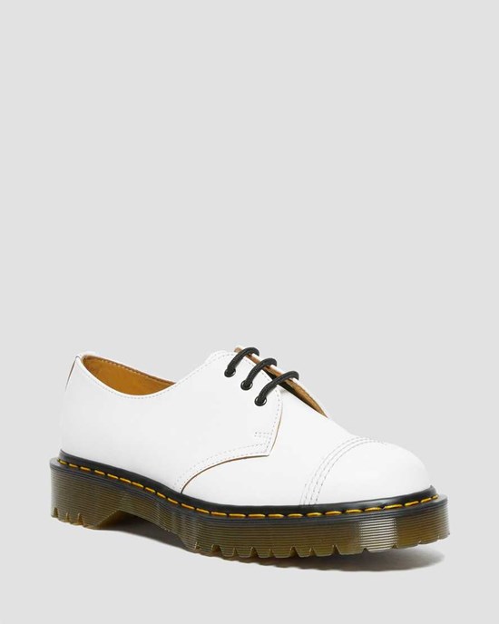 Pantofi Oxford Dama Dr Martens 1461 Bex Made in England Bombeu Cap Albi | BZCWP0269