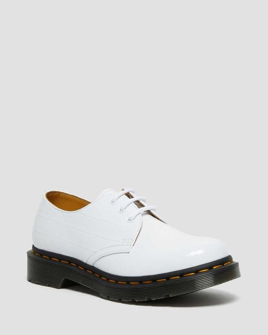 Pantofi Oxford Dama Dr Martens 1461 Lacuita Croc Emboss Piele Albi | THLWE7435