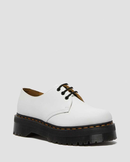 Pantofi Platforma Dama Dr Martens 1461 Smooth Piele Albi | RAQIS1702