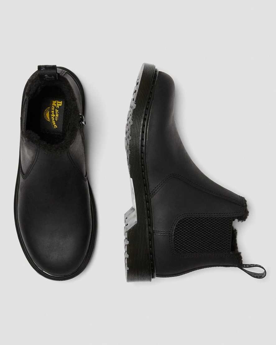 Ghete Chelsea Copii Dr Martens Youth 2976 Faux Fur Captusite Negrii | DJUOM2458