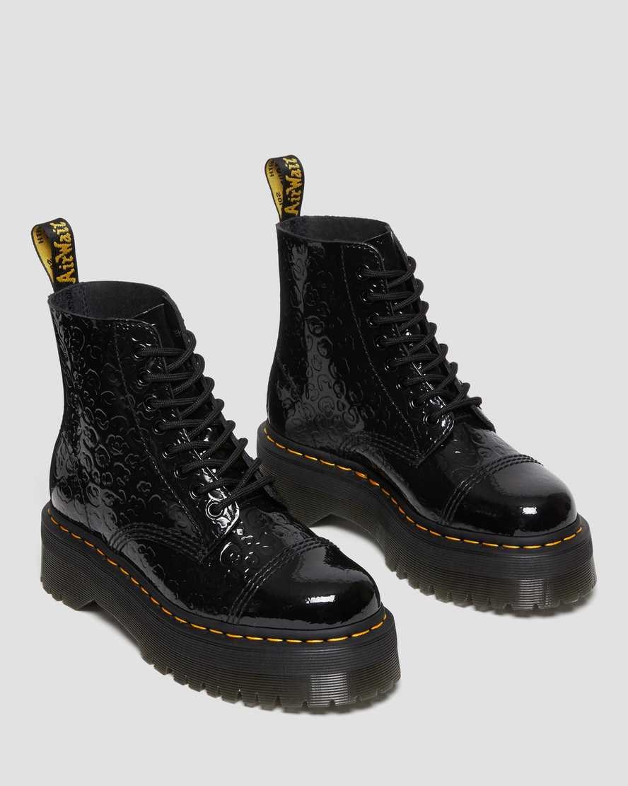 Patent Boots Dama Dr Martens Sinclair Leopard Emboss Lacuita Piele Negrii | XVKZS9724