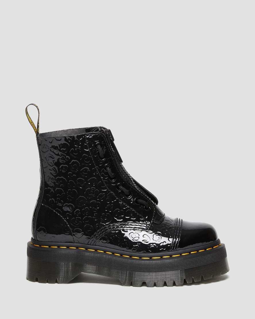 Patent Boots Dama Dr Martens Sinclair Leopard Emboss Lacuita Piele Negrii | XVKZS9724