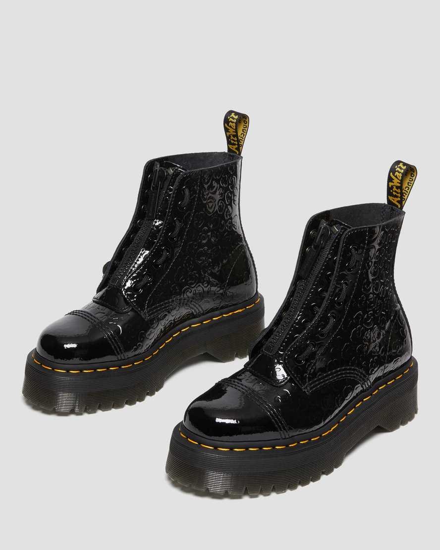 Patent Boots Dama Dr Martens Sinclair Leopard Emboss Lacuita Piele Negrii | XVKZS9724