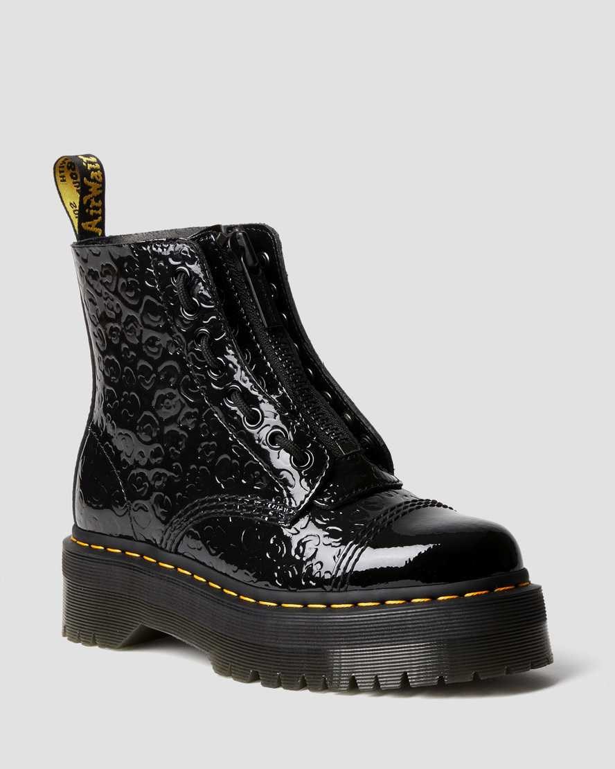 Patent Boots Dama Dr Martens Sinclair Leopard Emboss Lacuita Piele Negrii | XVKZS9724