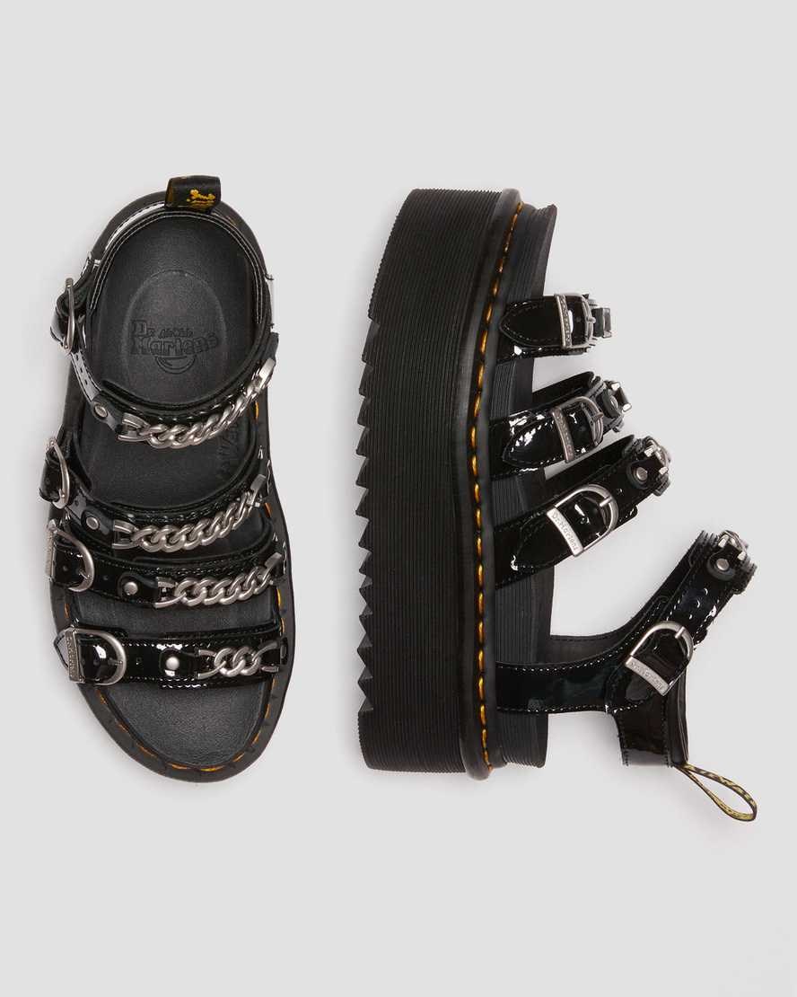 Patent Sandals Dama Dr Martens Blaire II Chain Lacuita Piele Negrii | CLMDQ2630