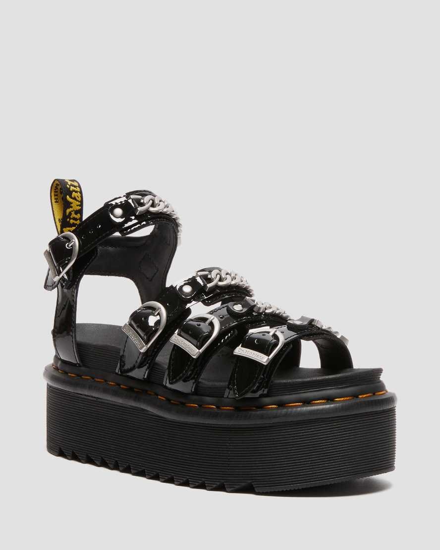 Patent Sandals Dama Dr Martens Blaire II Chain Lacuita Piele Negrii | CLMDQ2630