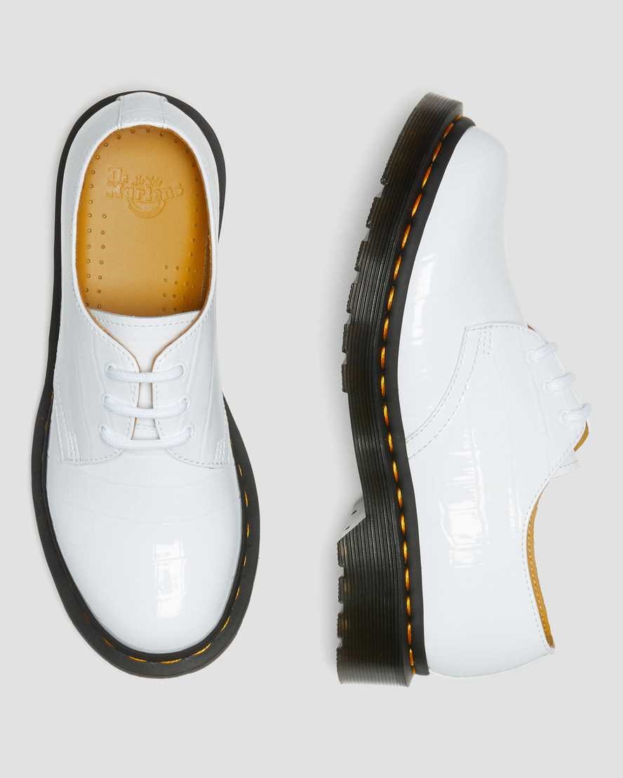 Patent Shoes Dama Dr Martens 1461 Lacuita Croc Emboss Piele Albi | NRYSC1630