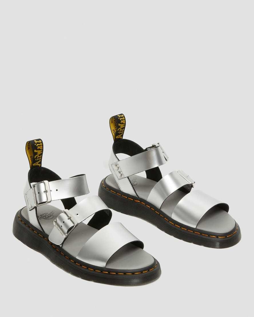 Sandale Gladiator Dama Dr Martens Gryphon Metallic Piele Argintii | CKNLH7139